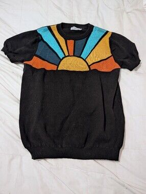 Oxknit Black Retro Sunburst Short Sleeve Sweater